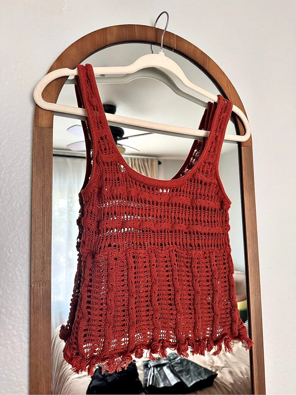 Open Knit Tank Top in Orange